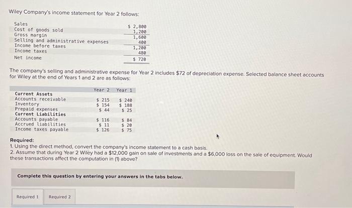 Solved Wiley Company's income statement for Year 2 follows: | Chegg.com