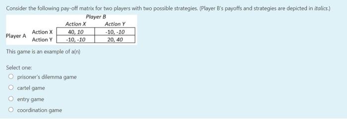 Solved Consider the following pay-off matrix for two players | Chegg.com