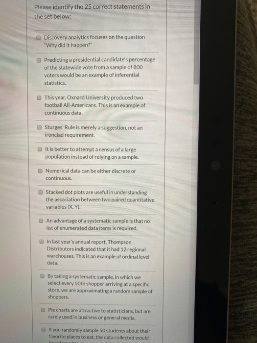 Solved Please identify the 25 correct statements in the set | Chegg.com