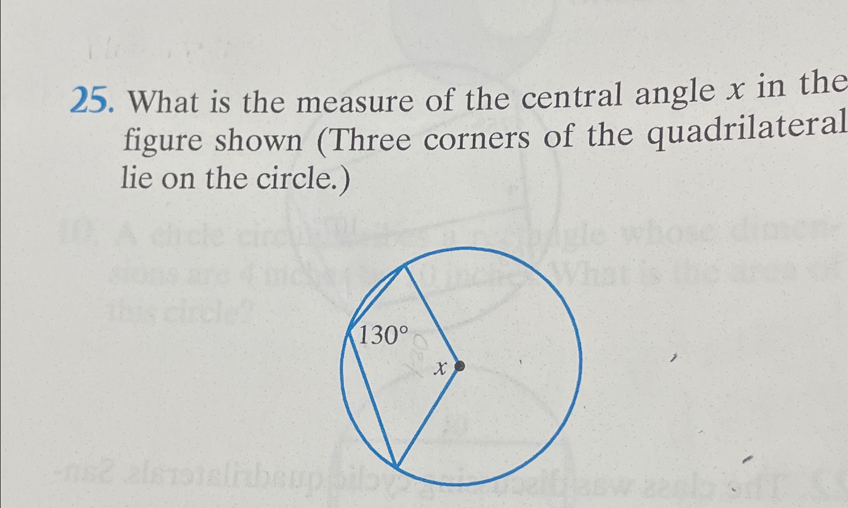 Solved What is the measure of the central angle x ﻿in the | Chegg.com