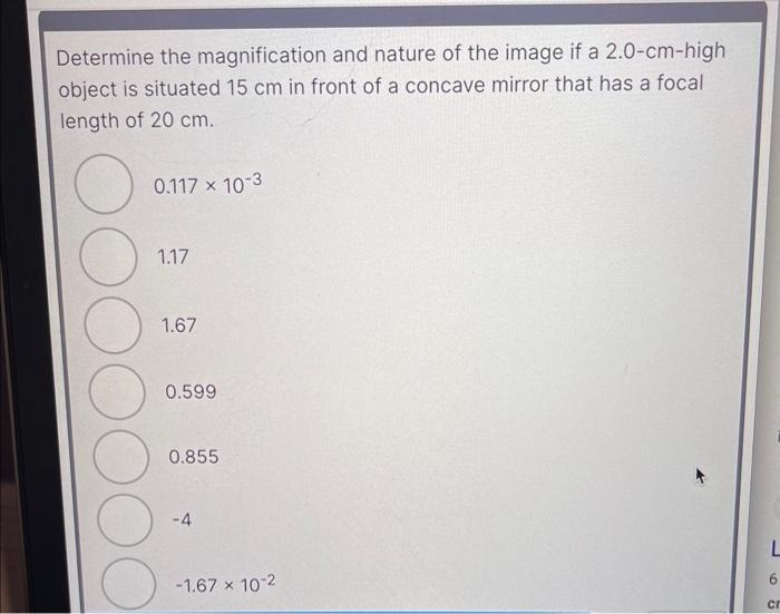 Solved Determine the magnification and nature of the image | Chegg.com