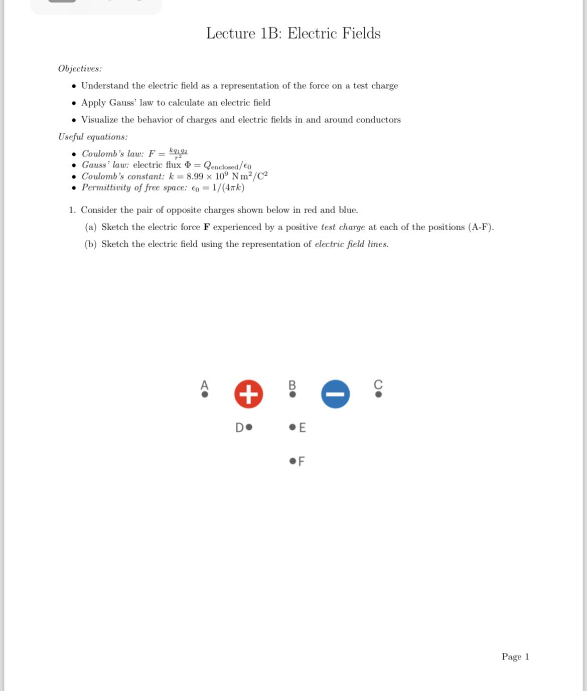 Solved Lecture 1B: Electric FieldsObjectives:Understand the | Chegg.com