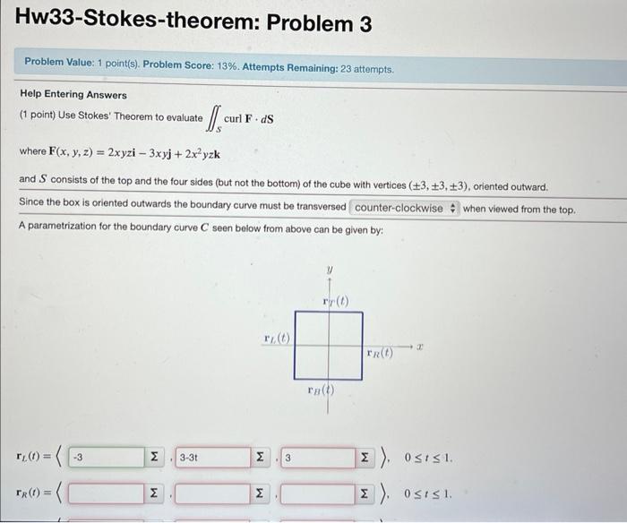Solved Help Entering Answers (1 point) Use Stokes' Theorem | Chegg.com