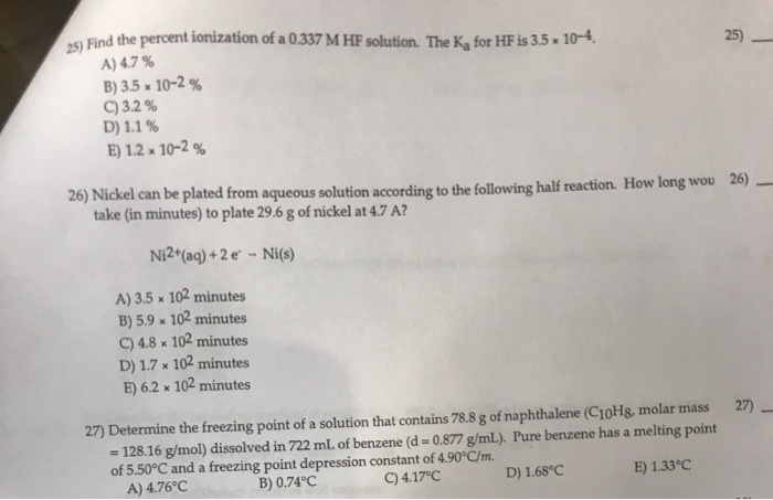 Solved: 5) Find The Percent Ionization Of A 0,337 M HF Sol Solved: 5) Find The Percent Ionization Of A 0,337 M HF Sol