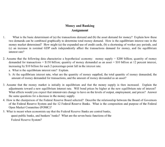 Solved Money and Banking Assignment What is the basic