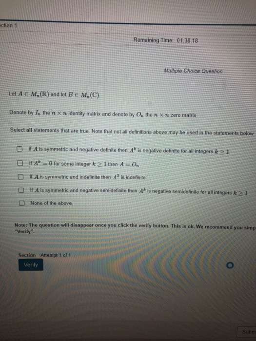 Solved Ection 1 Remaining Time 01 38 18 Multiple Choice Chegg Com