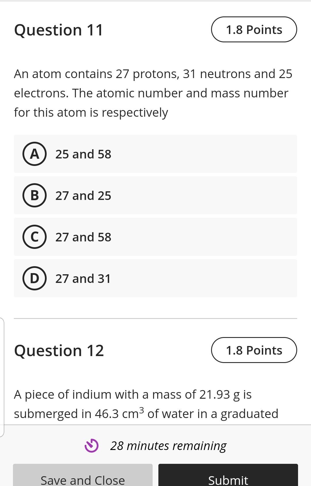 Solved Question 11 1.8 Points An Atom Contains 27 Protons, 