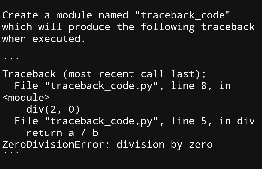 Solved Create A Module Named "traceback_code" Which Will | Chegg.com