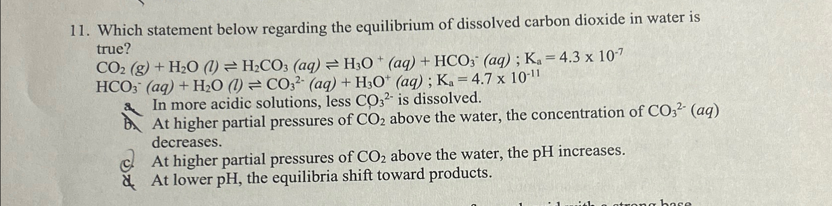 Solved Which statement below regarding the equilibrium of | Chegg.com