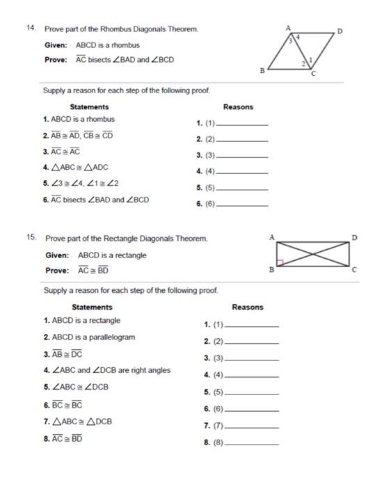 Solved D 14. Prove part of the Rhombus Diagonals Theorem | Chegg.com