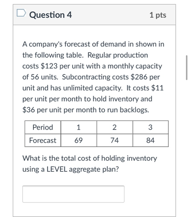 Solved Question 5 1 pts A company's forecast of demand in | Chegg.com