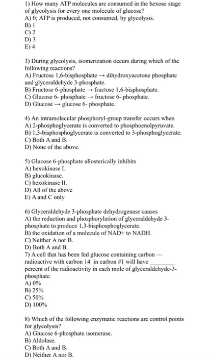 Solved 1) How Many Atp Molecules Are Consumed In The Hexose 