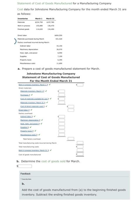 Solved Statement of Cost of Goods Manufactured for a | Chegg.com