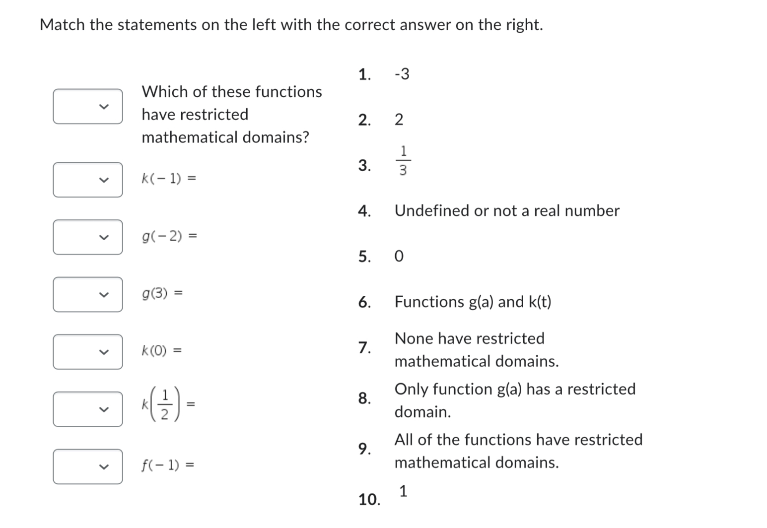 Match the statements on the left with the correct | Chegg.com