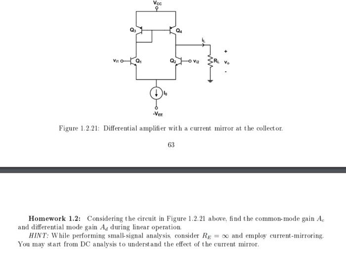 Solved Figure 1.2.21: Differential amplifier with a current | Chegg.com
