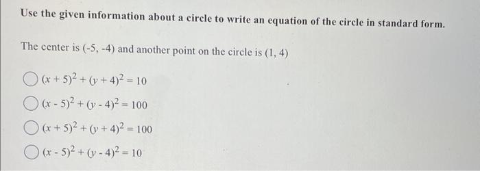 Solved use the given information about circle to write an | Chegg.com