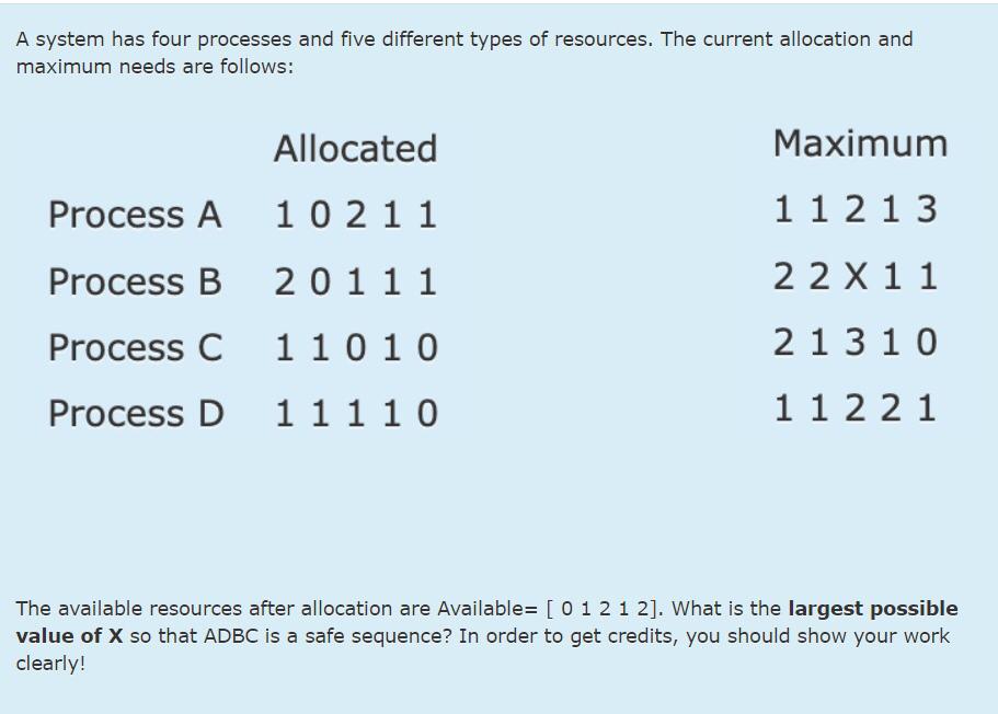 Solved A System Has Four Processes And Five Different Types | Chegg.com