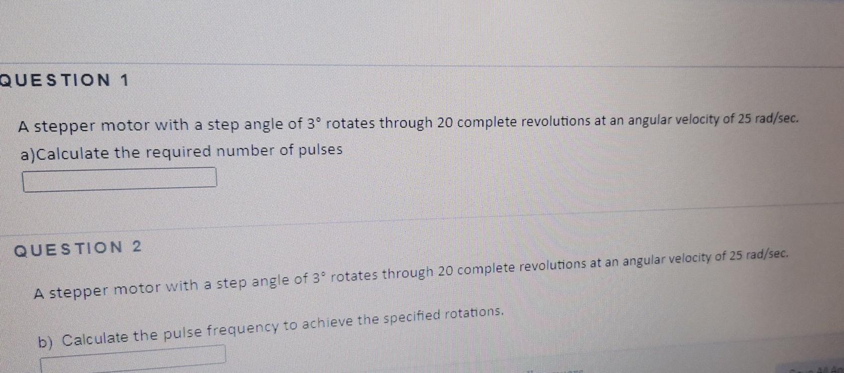 Solved QUESTION 1 A stepper motor with a step angle of 3° | Chegg.com