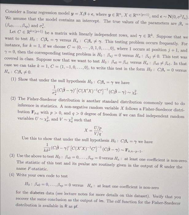 Solved a Consider a linear regression model y = XB+€, where | Chegg.com