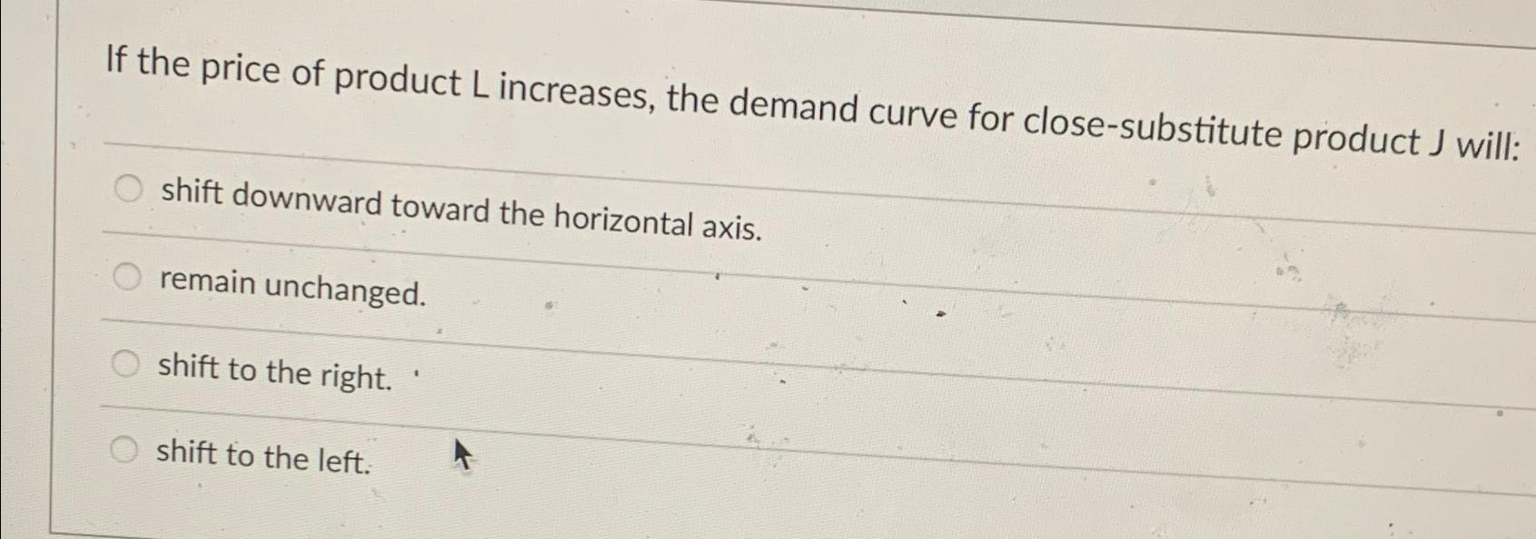 Solved If the price of product L ﻿increases, the demand | Chegg.com