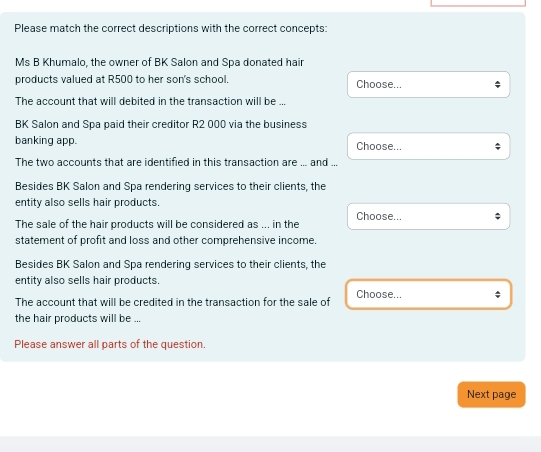 Solved Please match the correct descriptions with the | Chegg.com