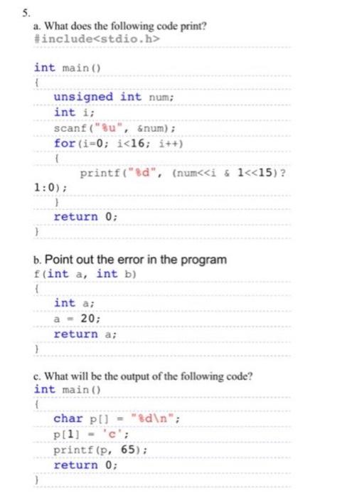 Solved 5. a. What does the following code print? #include | Chegg.com