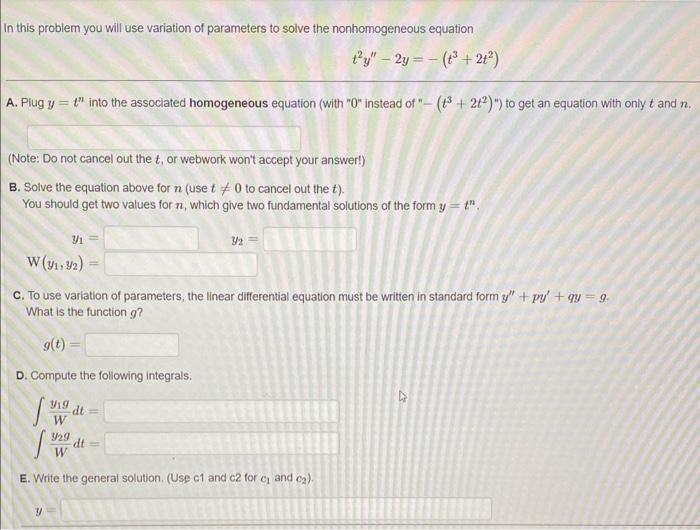 Solved In this problem you will use variation of parameters | Chegg.com