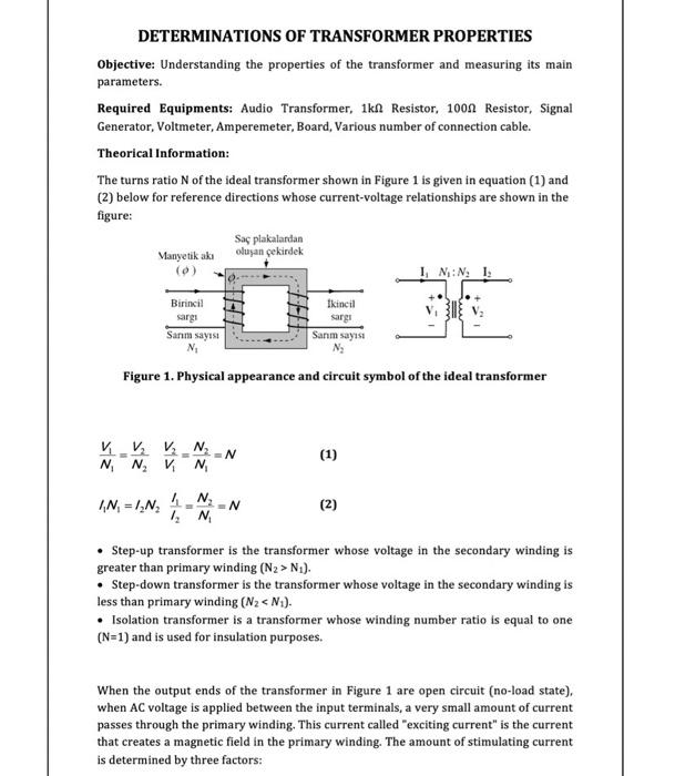 Solved DETERMINATIONS OF TRANSFORMER PROPERTIES Objective: | Chegg.com