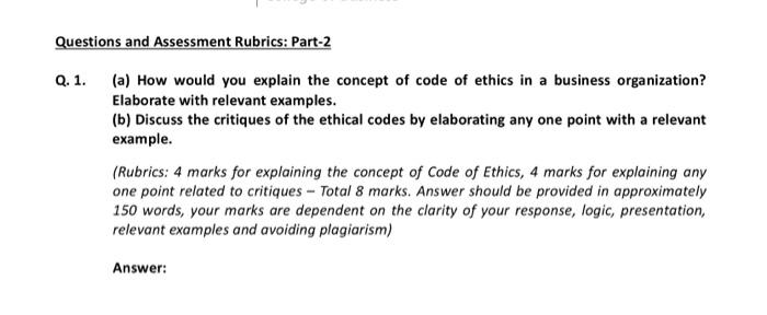 Solved Questions And Assessment Rubrics Part 2 Q 1 A How Chegg Com