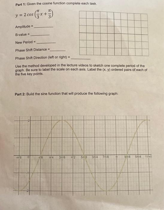 Solved Part 1: Given the cosine function complete each task. | Chegg.com