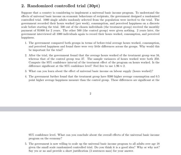 Solved 2. Randomized Controlled Trial (30pt) Suppose That A | Chegg.com