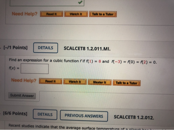 Solved Need Help? Read It Watch It Talk to a Tutor -[-/1 | Chegg.com