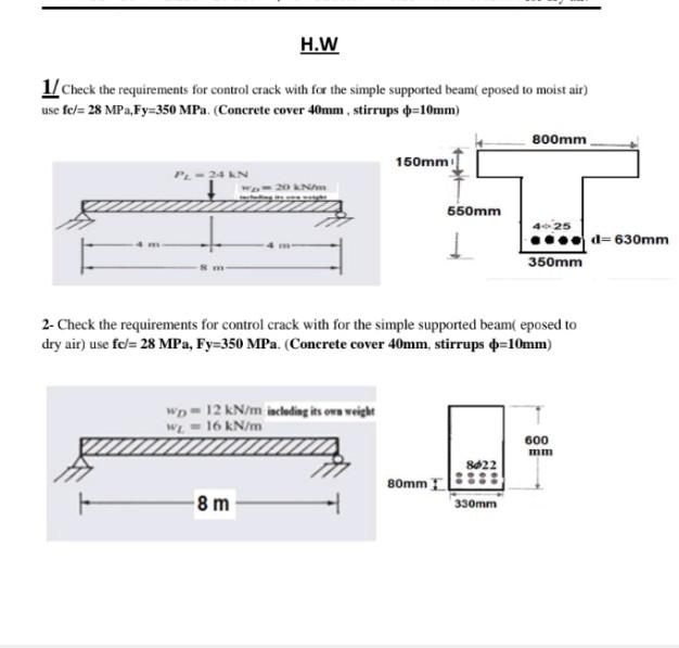 Solved H.W 1/ Check the requirements for control crack with | Chegg.com