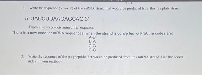 Solved 2. Write the sequence (5'3') of the mRNA strand that | Chegg.com