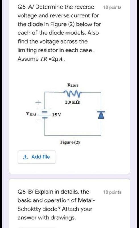 Solved Q5-A/ Determine the reverse 10 points voltage and | Chegg.com