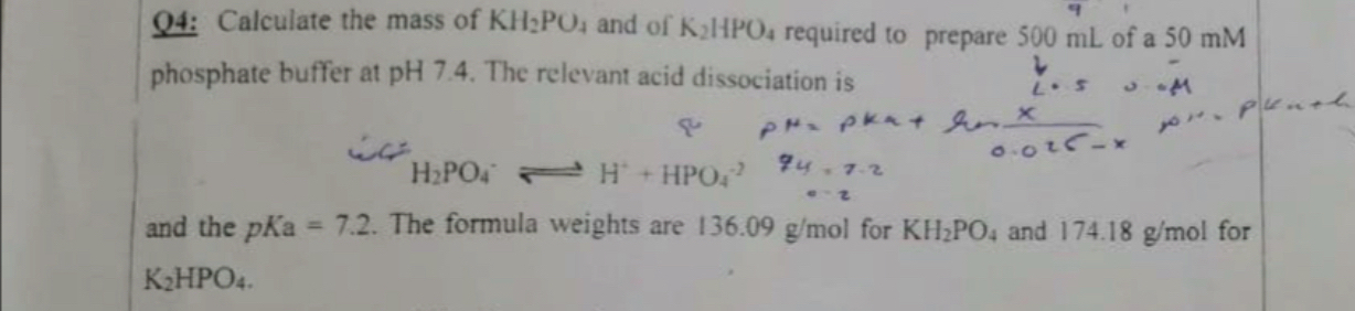 Solved Q4: Calculate the mass of KH2PO4 ﻿and of K2HPO4 | Chegg.com