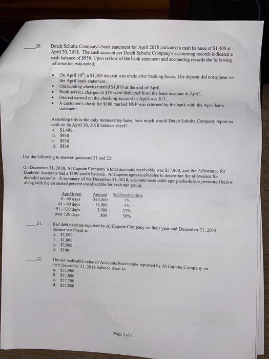 Solved Dutch Schultz Company S Bank Statement For April 2