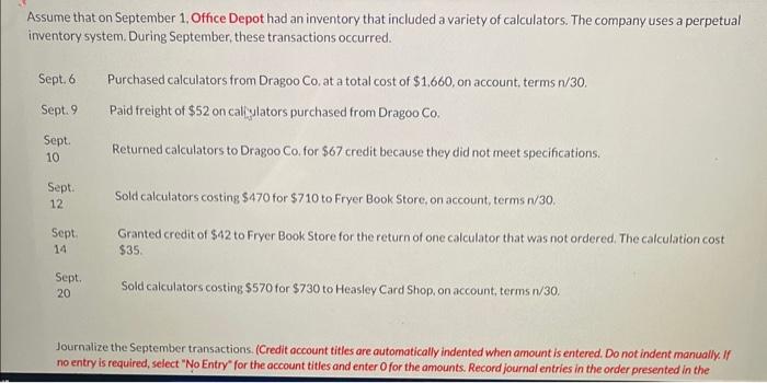 Solved Assume that on September 1, Office Depot had an | Chegg.com