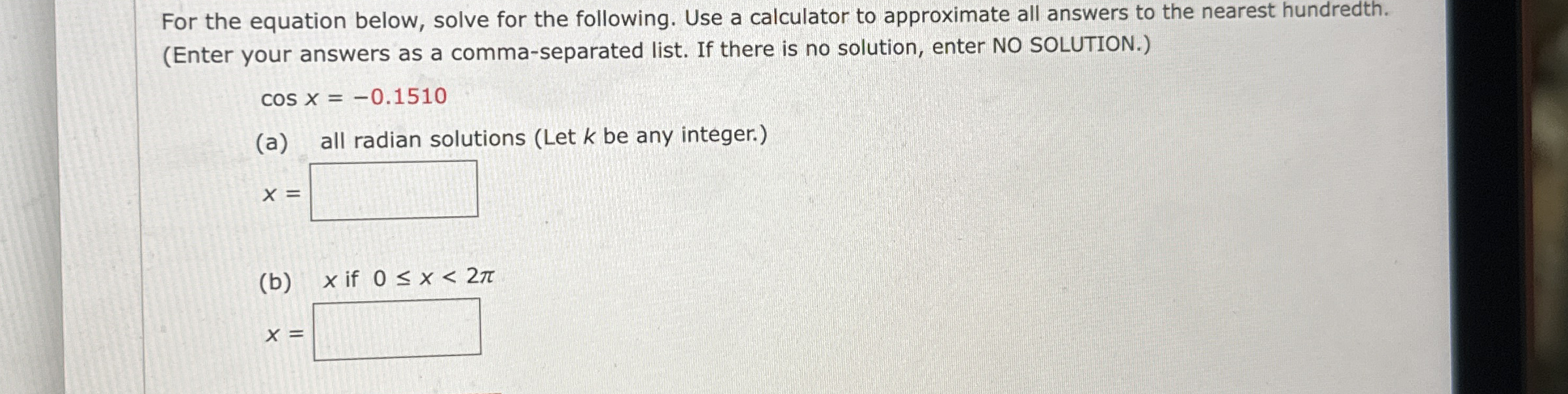 Solved For the equation below, solve for the following. Use | Chegg.com