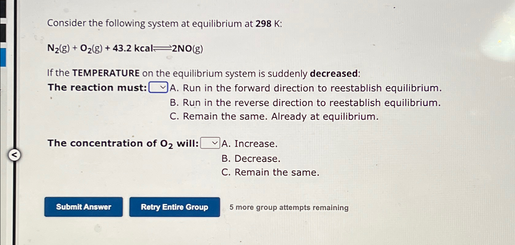 Solved Consider the following system at equilibrium at 298K | Chegg.com