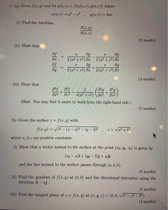 Solved 1 A Given F X Y And Let G U V F X U V Y Chegg Com