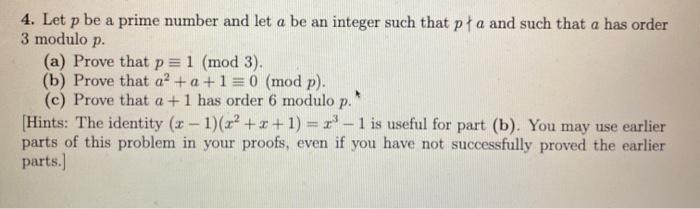 Solved 4. Let p be a prime number and let a be an integer | Chegg.com