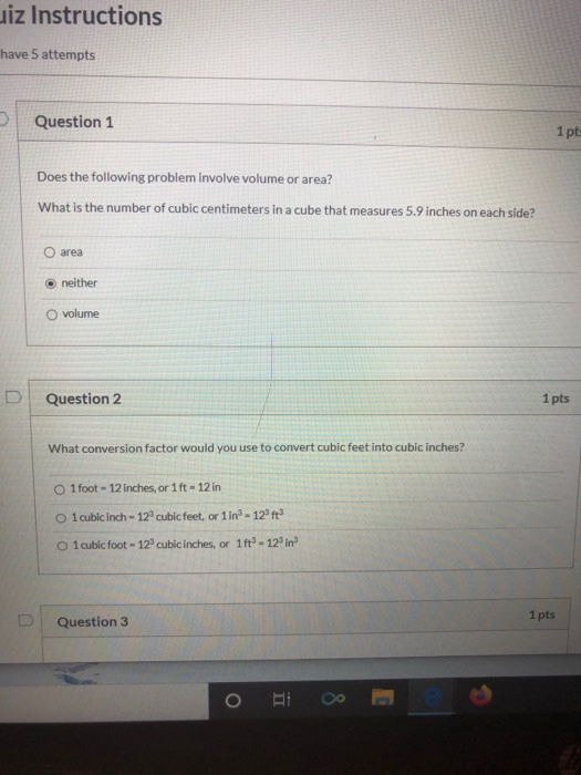 Solved uiz Instructions have 5 attempts Question 1 1 pt: | Chegg.com