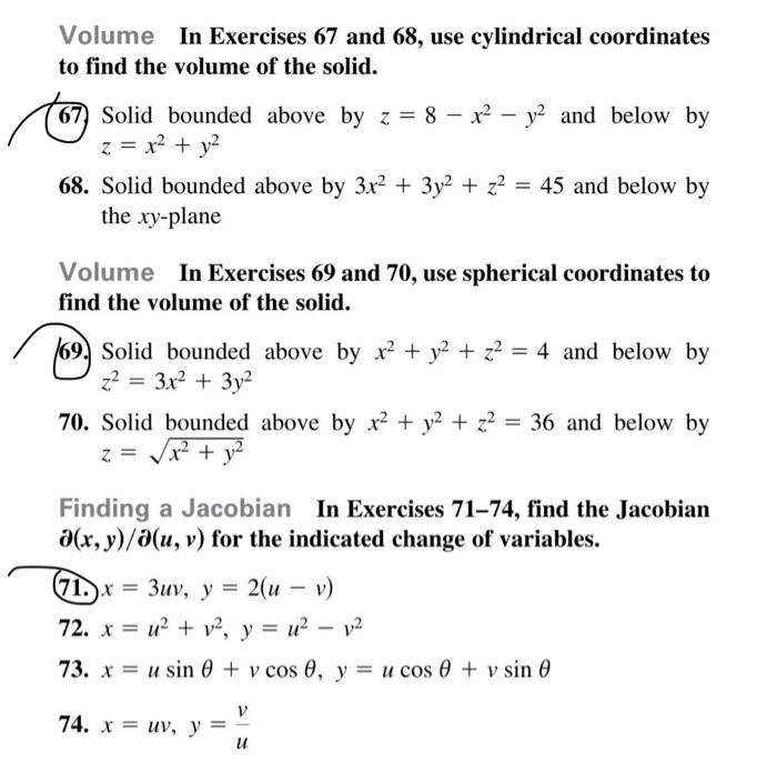 Solved Volume In Exercises 67 And 68, Use Cylindrical | Chegg.com