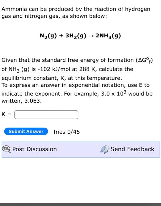Solved Ammonia can be produced by the reaction of hydrogen | Chegg.com