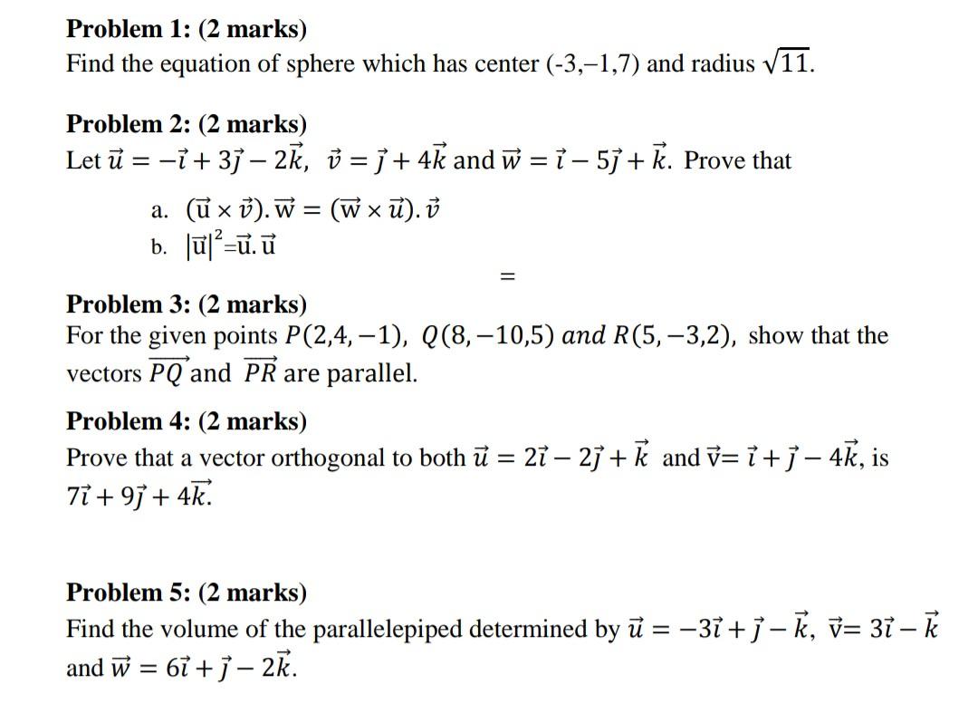 Solved Problem 1: (2 marks) Find the equation of sphere | Chegg.com