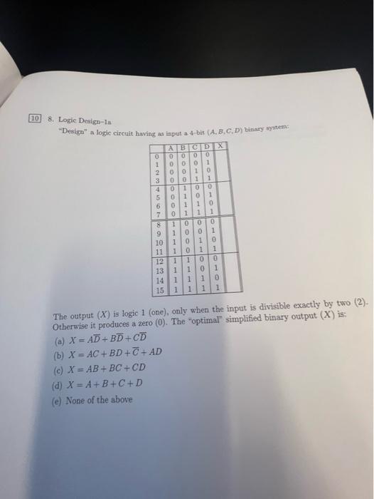 Solved 8. Logic Design-1a "Design" a logic circuit having as Circuit Diagram