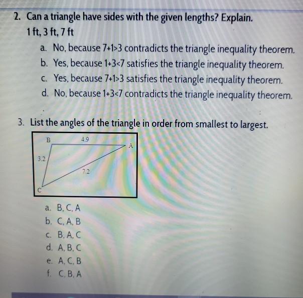 Solved 2. Can a triangle have sides with the given lengths?