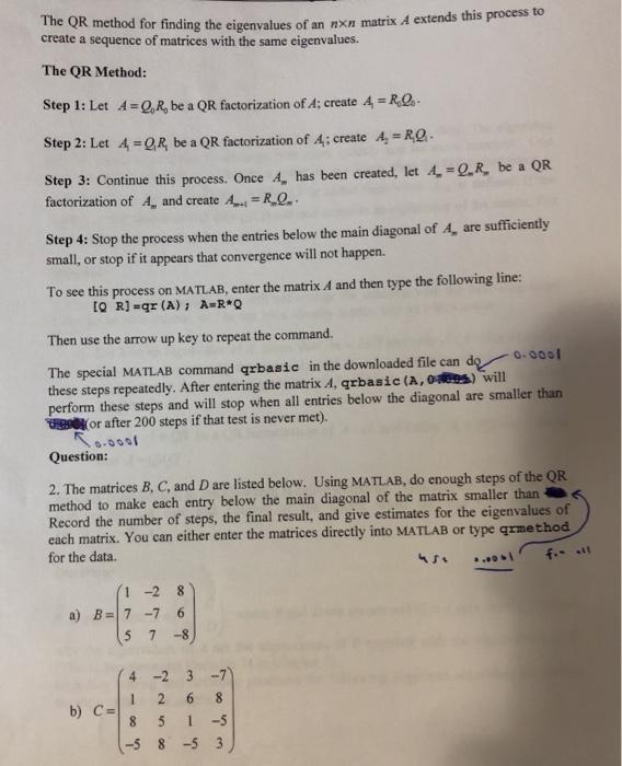 Solved this is linear algebra. in matlab, follow the | Chegg.com