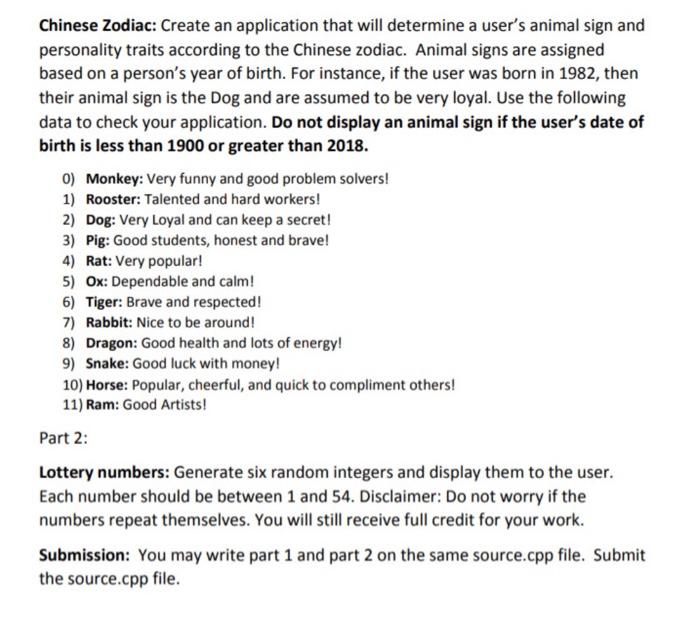 Solved Chinese Zodiac: Create an application that will 
